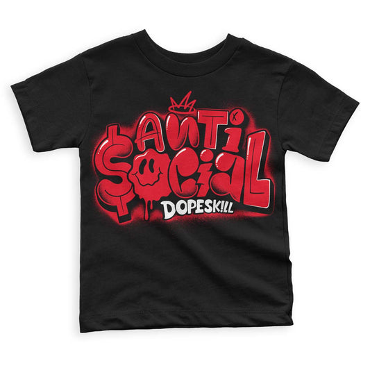 Red Thunder 4s DopeSkill Toddler Kids T-shirt Anti Social Graphic - Black