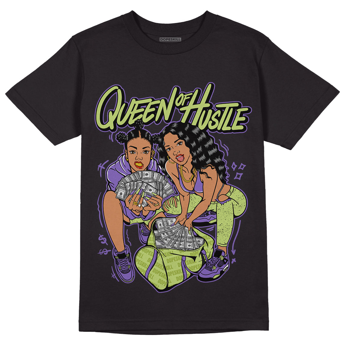 Jordan 4 Canyon Purple DopeSkill T-Shirt Queen Of Hustle Graphic - Black