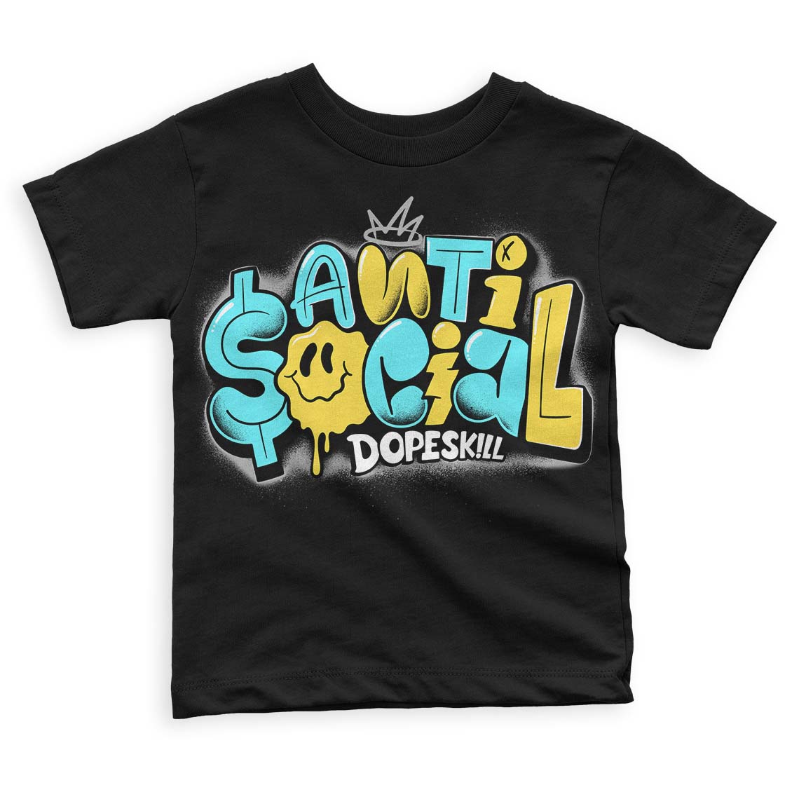 Aqua 5s DopeSkill Toddler Kids T-shirt Anti Social Graphic - Black