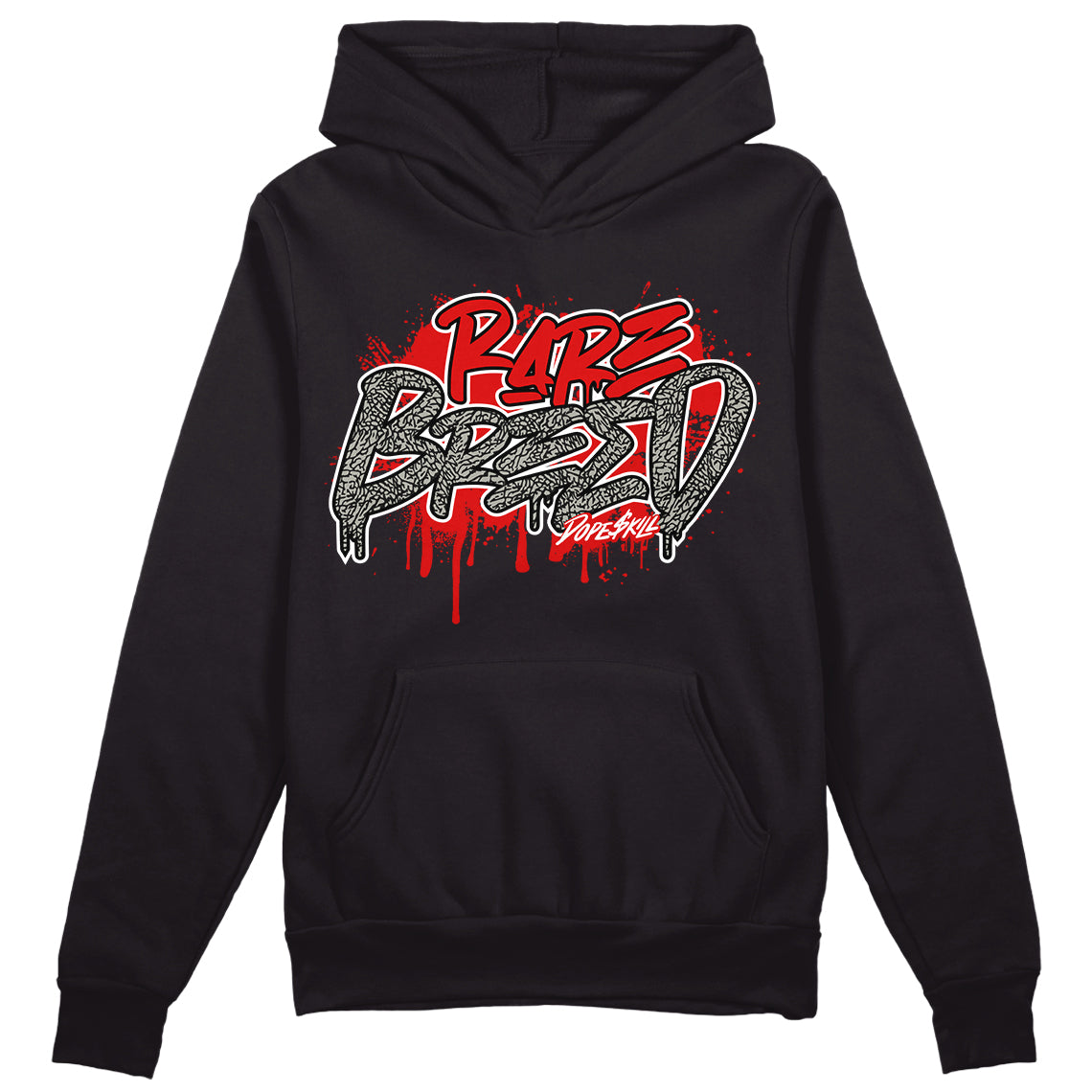 Fire Red 3s DopeSkill Hoodie Rare Breed Graphic - Black