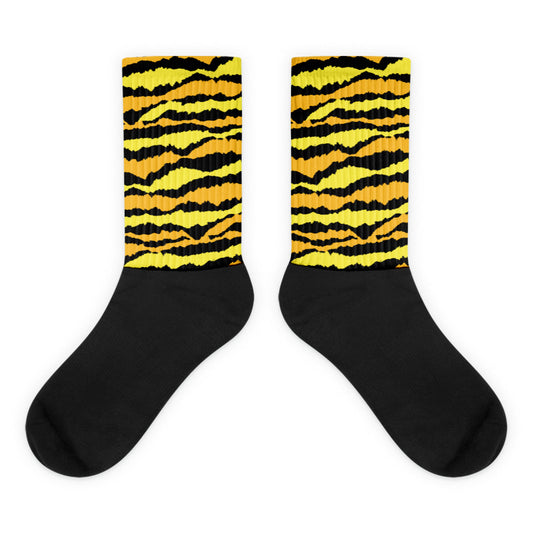 Abstract Tiger Sublimated Socks Match Taxi Yellow Black 8s