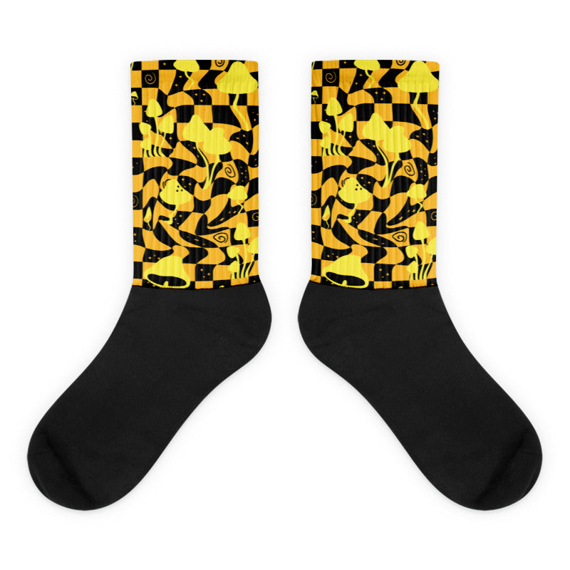 Mushroom Sublimated Socks Match Taxi Yellow Black 8s