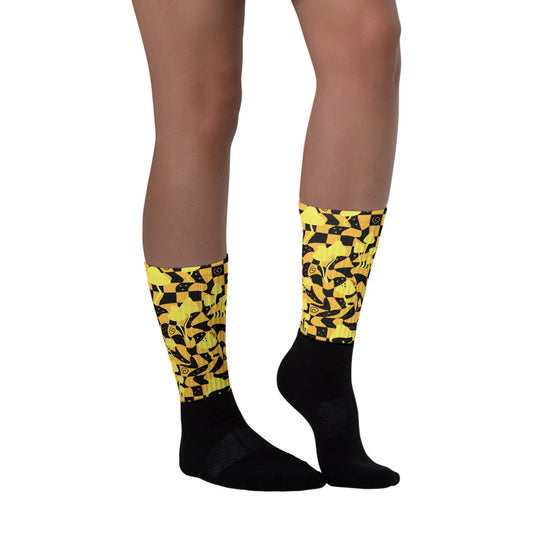 Mushroom Sublimated Socks Match Taxi Yellow Black 8s