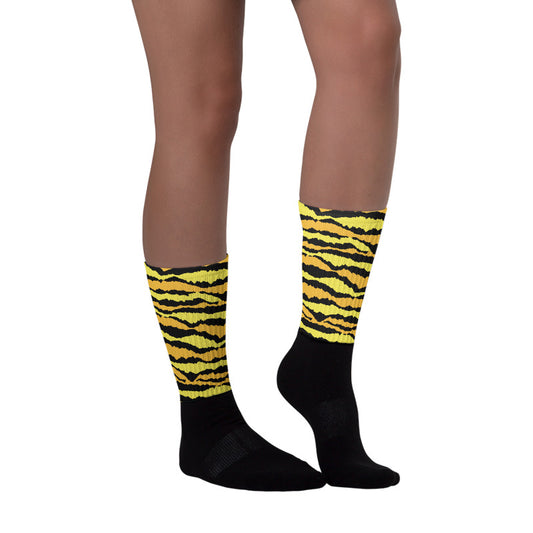 Abstract Tiger Sublimated Socks Match Taxi Yellow Black 8s