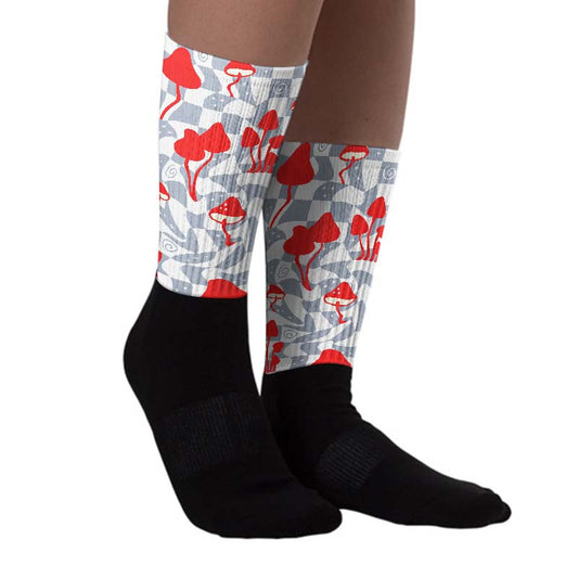 White Cement Reimagined 3s Sublimated Socks Mushroom Graphic