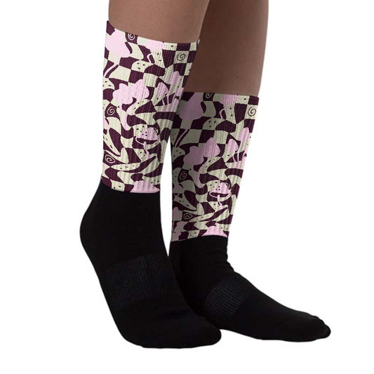 Dunk Low Night Maroon and Medium Soft Pink Sublimated Socks Mushroom Graphic