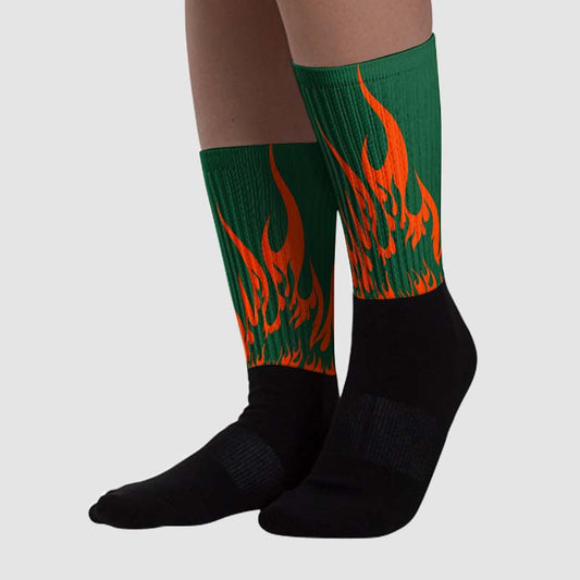 Dunk Low Team Dark Green Orange Sublimated Socks FIRE Graphic