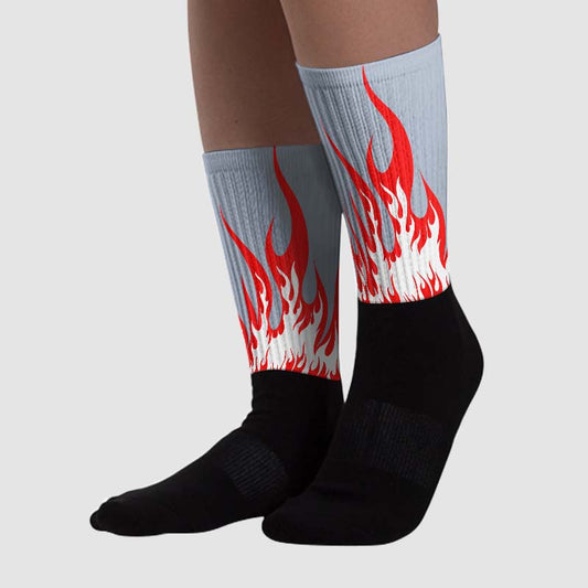 White Cement Reimagined 3s Sublimated Socks FIRE Graphic