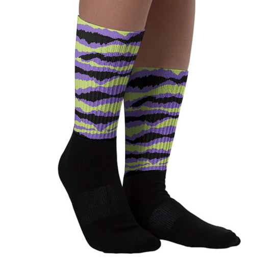 Abstract Tiger Sublimated Socks Match AJ 4 Canyon Purple