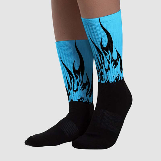 University Blue 13s Sublimated Socks FIRE Graphic