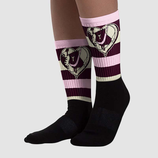 Dunk Low Night Maroon and Medium Soft Pink Sublimated Socks Horizontal Stripes Graphic