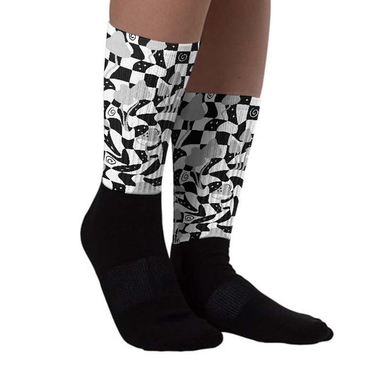 85 Black White 1s Sublimated Socks Mushroom Graphic