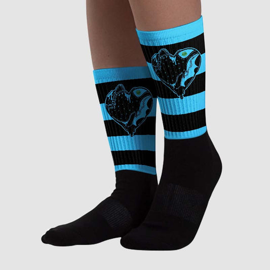 University Blue 13s Sublimated Socks Horizontal Stripes Graphic