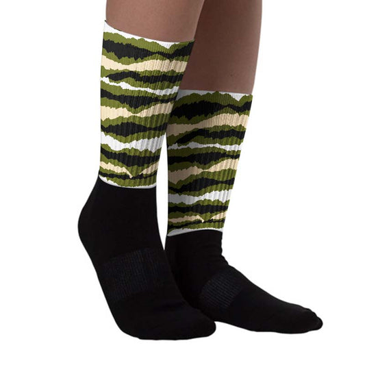 Olive 1s Low OG DopeSkill Sublimated Socks Abstract Tiger Graphic