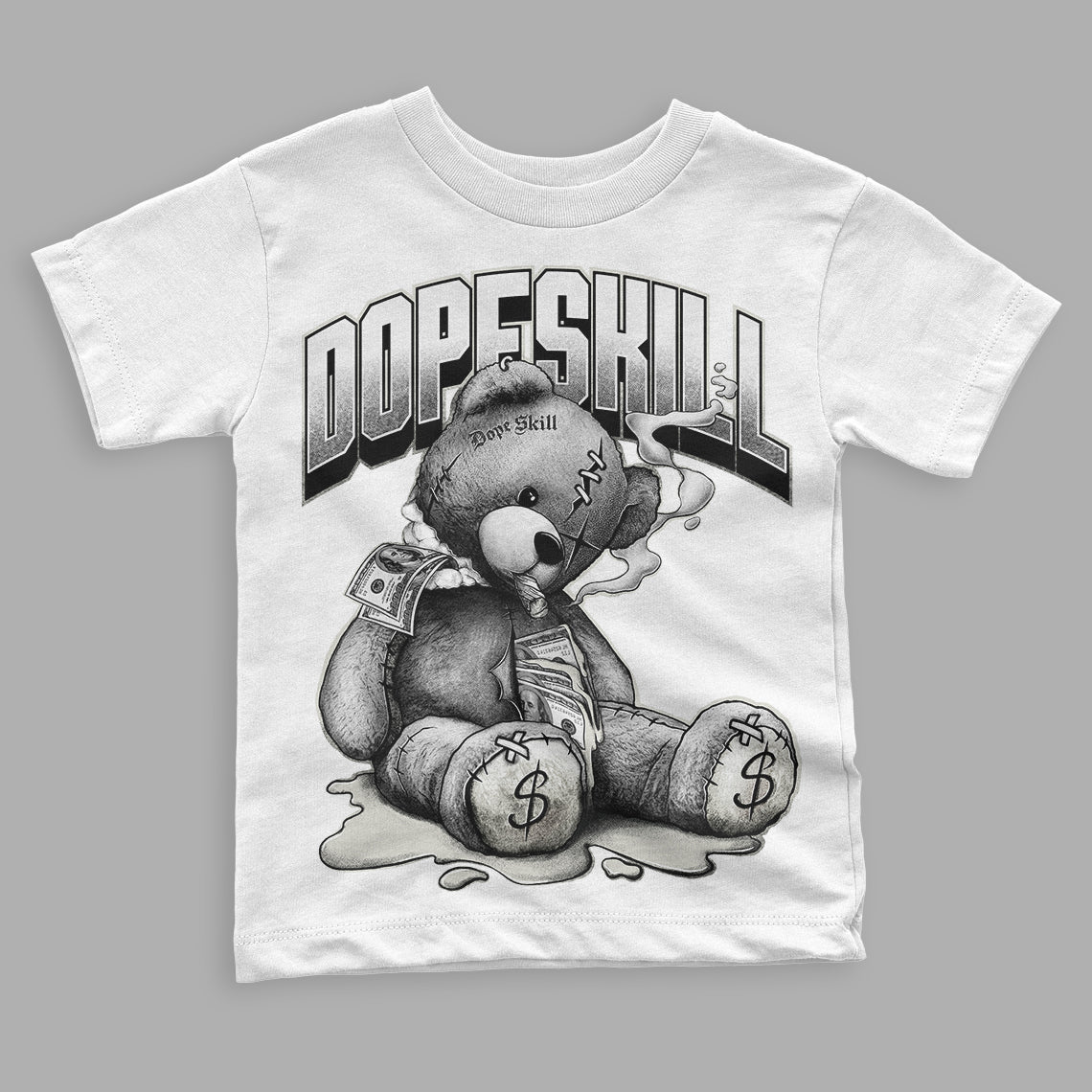 Military Black 4s DopeSkill Toddler Kids T-shirt Sick Bear Graphic - White