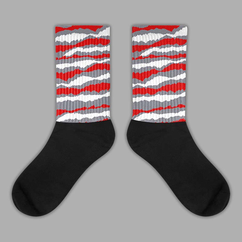 Fire Red 9s Sublimated Socks Abstract Tiger Graphic