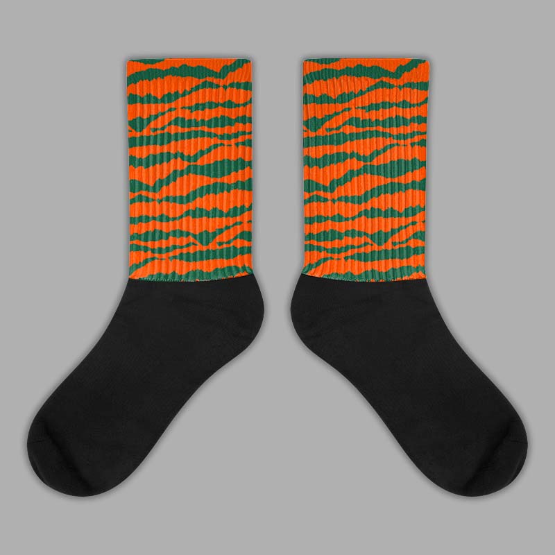 Dunk Low Team Dark Green Orange Sublimated Socks Abstract Tiger Graphic