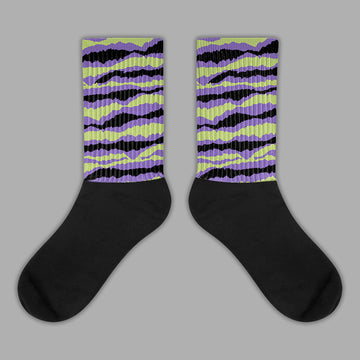 Abstract Tiger Sublimated Socks Match AJ 4 Canyon Purple