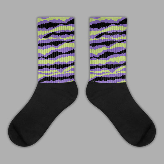 Abstract Tiger Sublimated Socks Match AJ 4 Canyon Purple